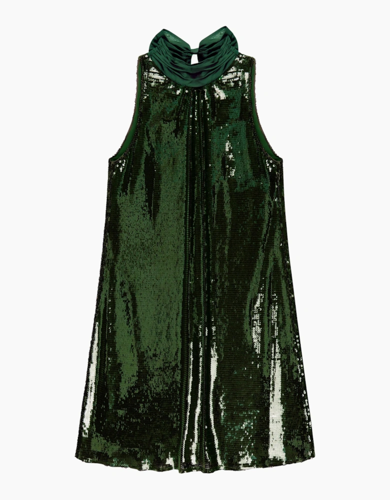 Petite Freya Emerald Green Sequinned Halterneck Dress