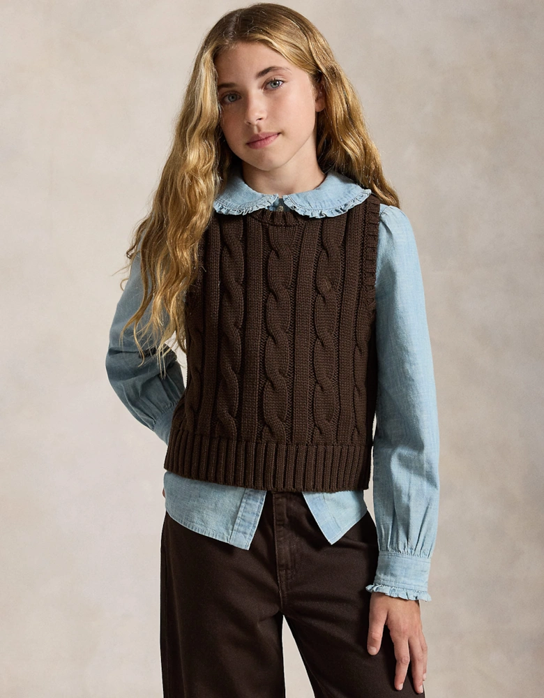 Ralph Lauren Girls Cotton Sweater Vest in Brown
