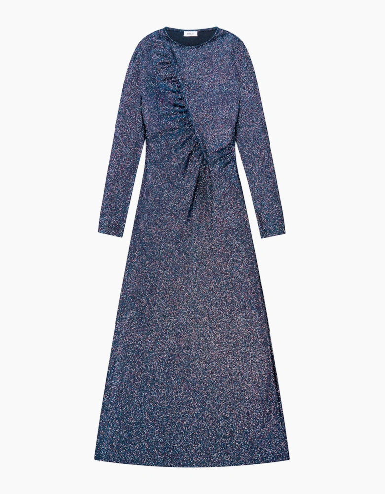 Kylie Midnight Blue Sparkle Ruched-Front Maxi Dress
