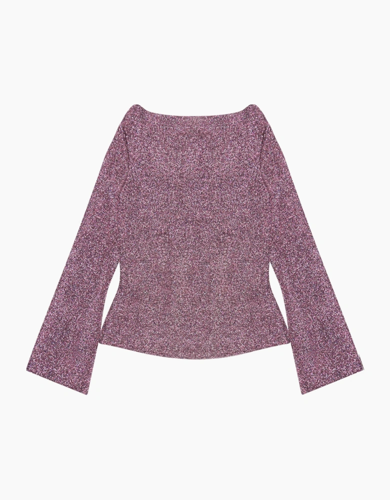 Pink Cowl-Neck Sparkle Jersey Top