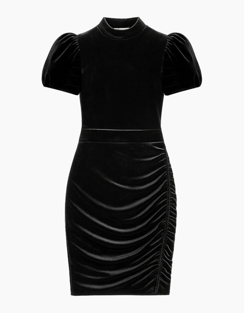 Madison Black Velvet Tulip Sleeve Mini Dress