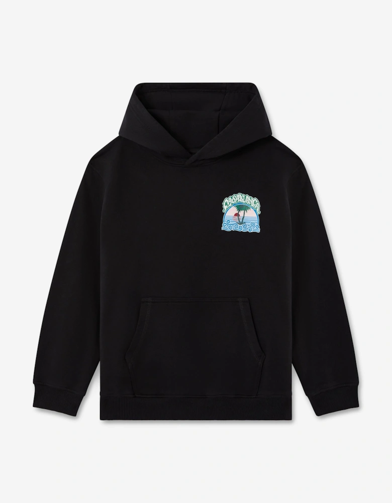 Casablanca Kids Loopback Palm Tree Print Hoodie in Black