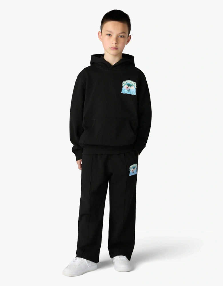 Casablanca Kids Loopback Palm Tree Print Hoodie in Black