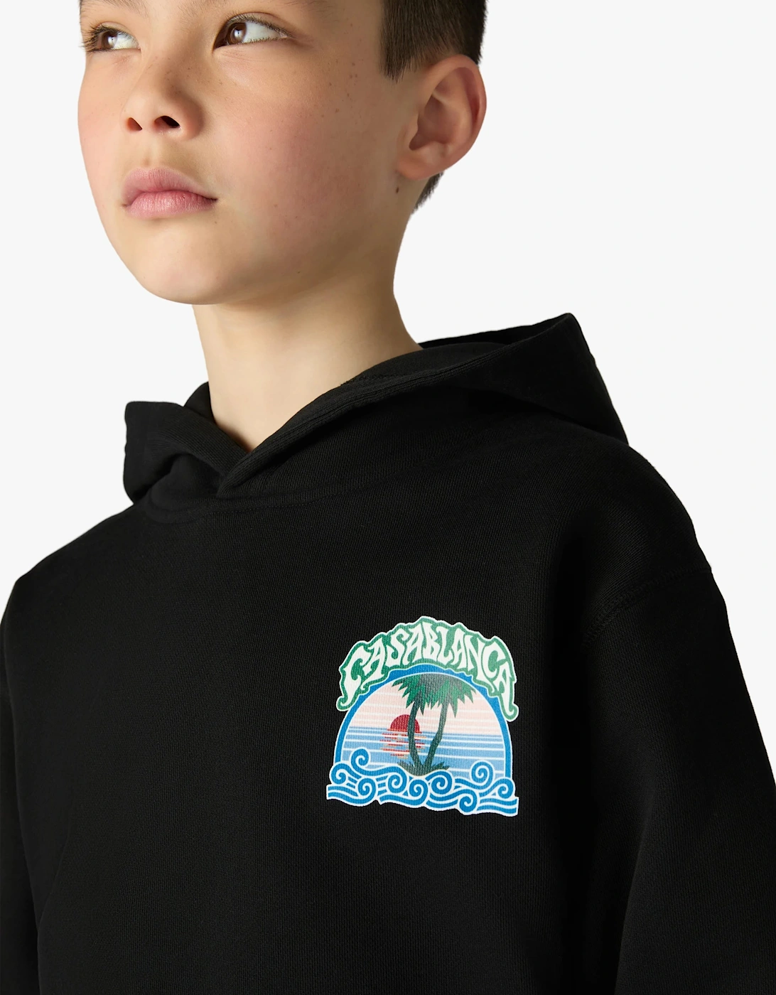 Casablanca Kids Loopback Palm Tree Print Hoodie in Black