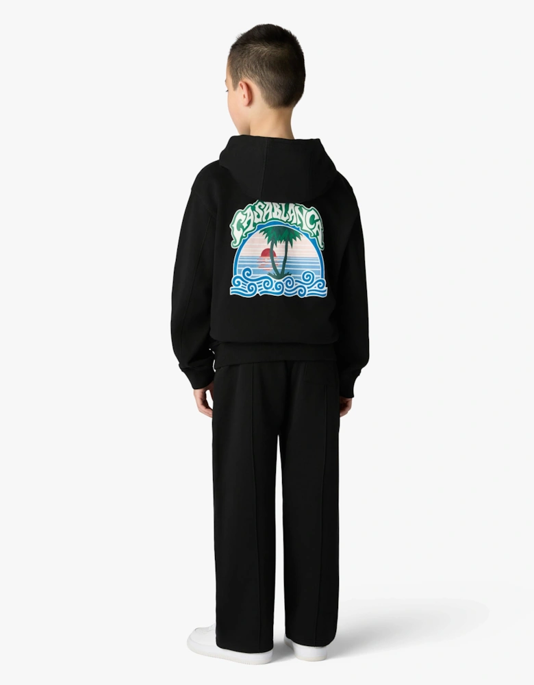 Casablanca Kids Loopback Palm Tree Print Hoodie in Black