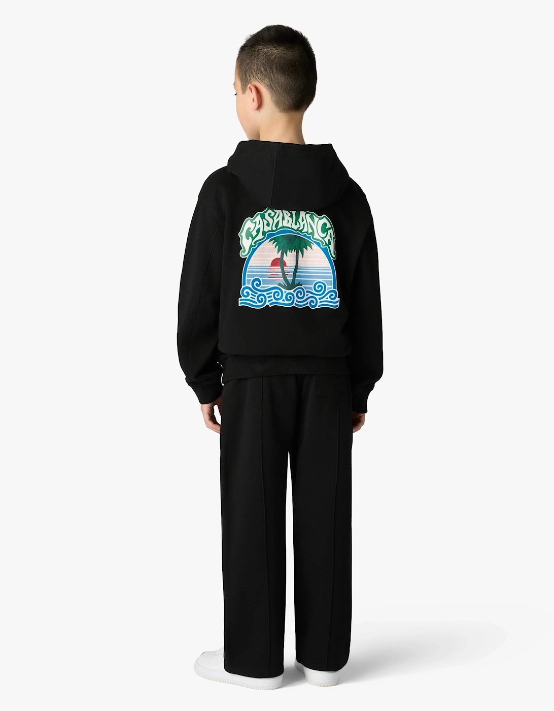 Casablanca Kids Loopback Palm Tree Print Hoodie in Black