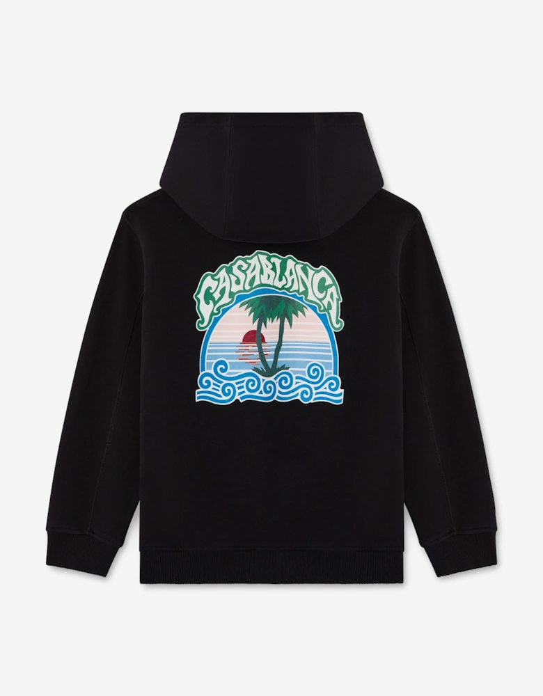 Casablanca Kids Loopback Palm Tree Print Hoodie in Black