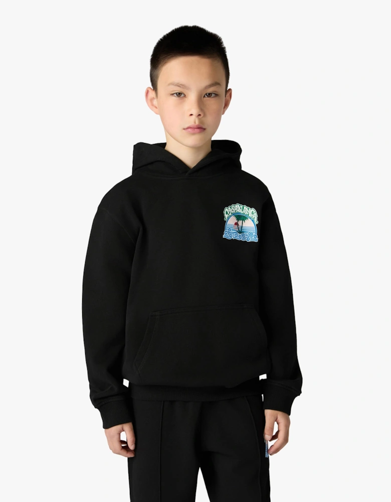 Casablanca Kids Loopback Palm Tree Print Hoodie in Black
