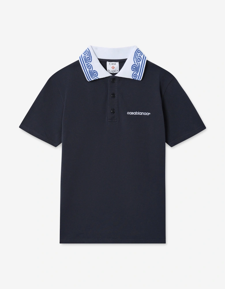 Casablanca Boys Waves Collar Polo Shirt in Navy