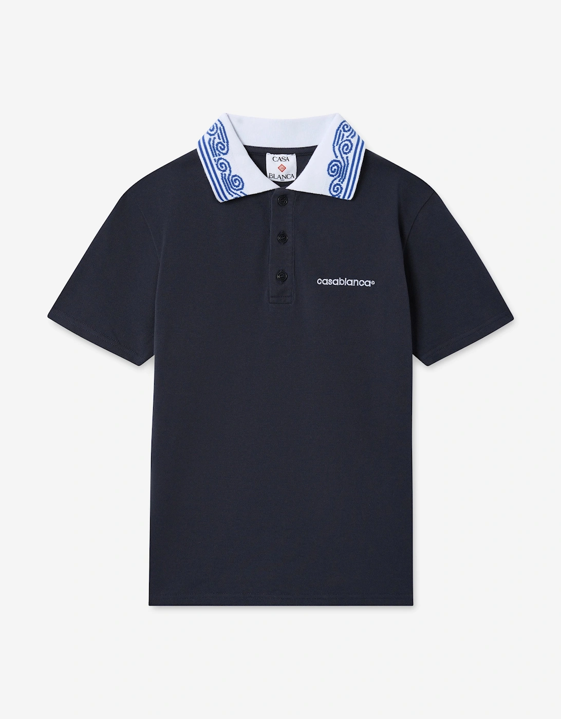 Casablanca Boys Waves Collar Polo Shirt in Navy