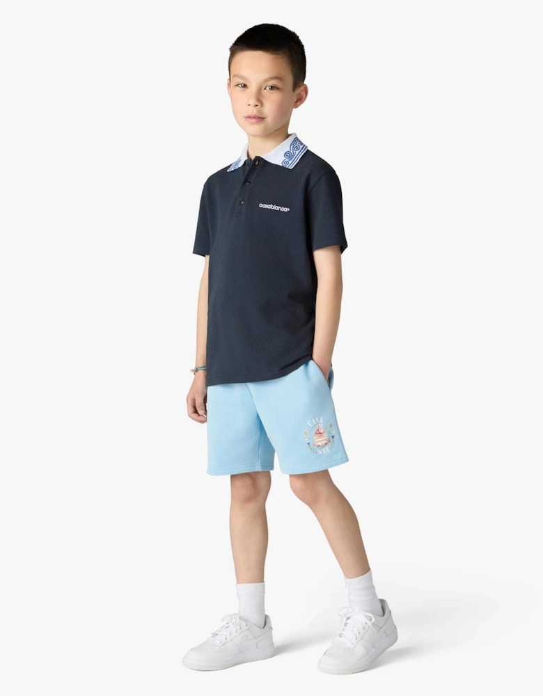 Casablanca Boys Waves Collar Polo Shirt in Navy