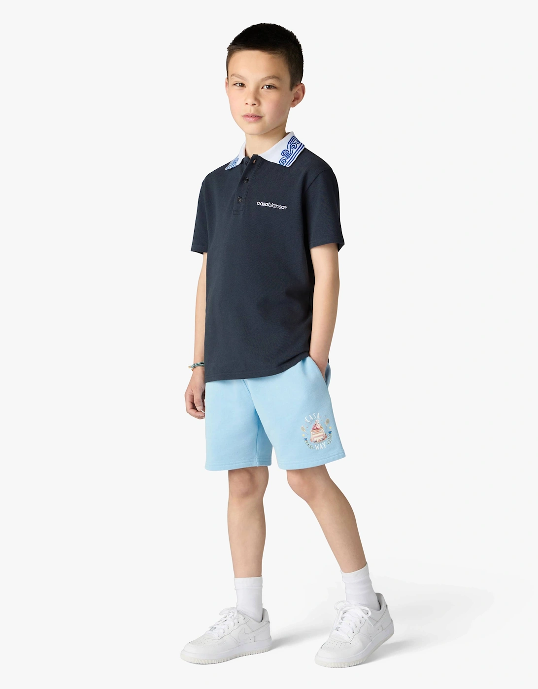 Casablanca Boys Waves Collar Polo Shirt in Navy