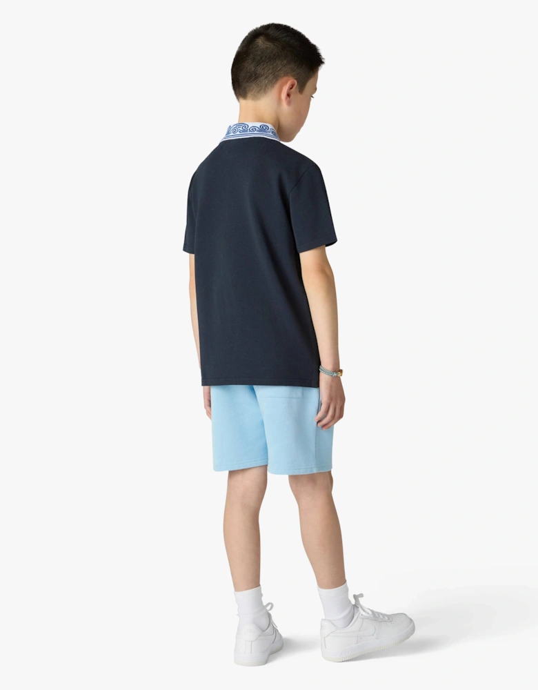 Casablanca Boys Waves Collar Polo Shirt in Navy