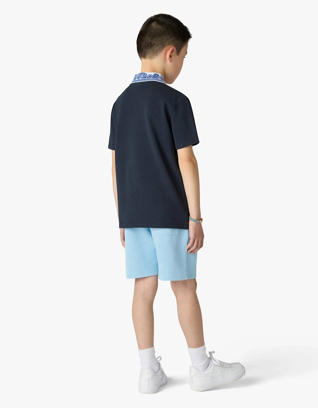 Casablanca Boys Waves Collar Polo Shirt in Navy