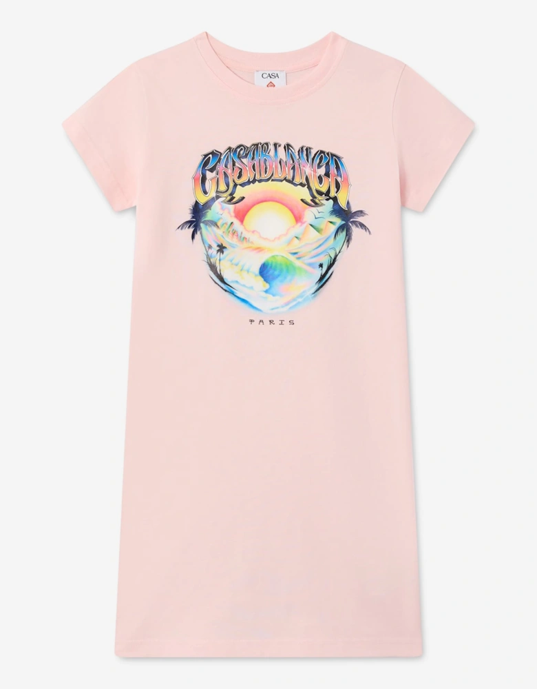 Casablanca Girls Casa Airspray Printed T-Shirt Dress in Pink
