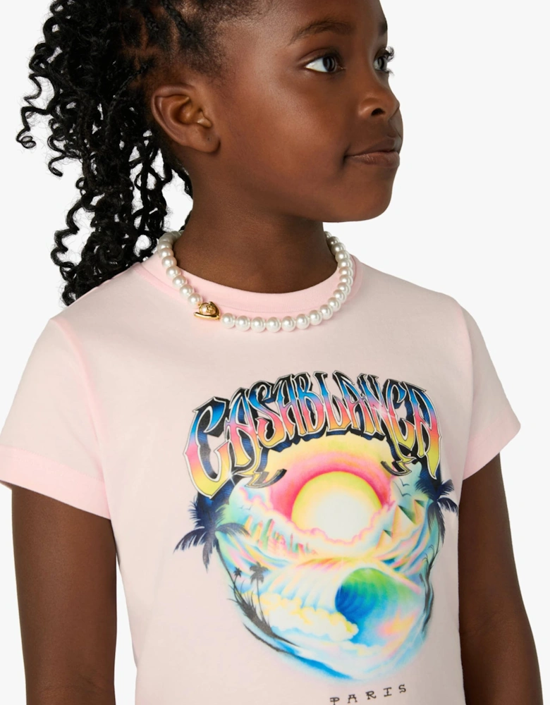 Casablanca Girls Casa Airspray Printed T-Shirt Dress in Pink
