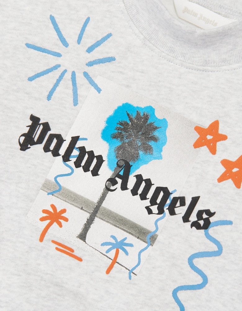 Palm Angels Boys Palm Drawing Sweatshirt in Grey