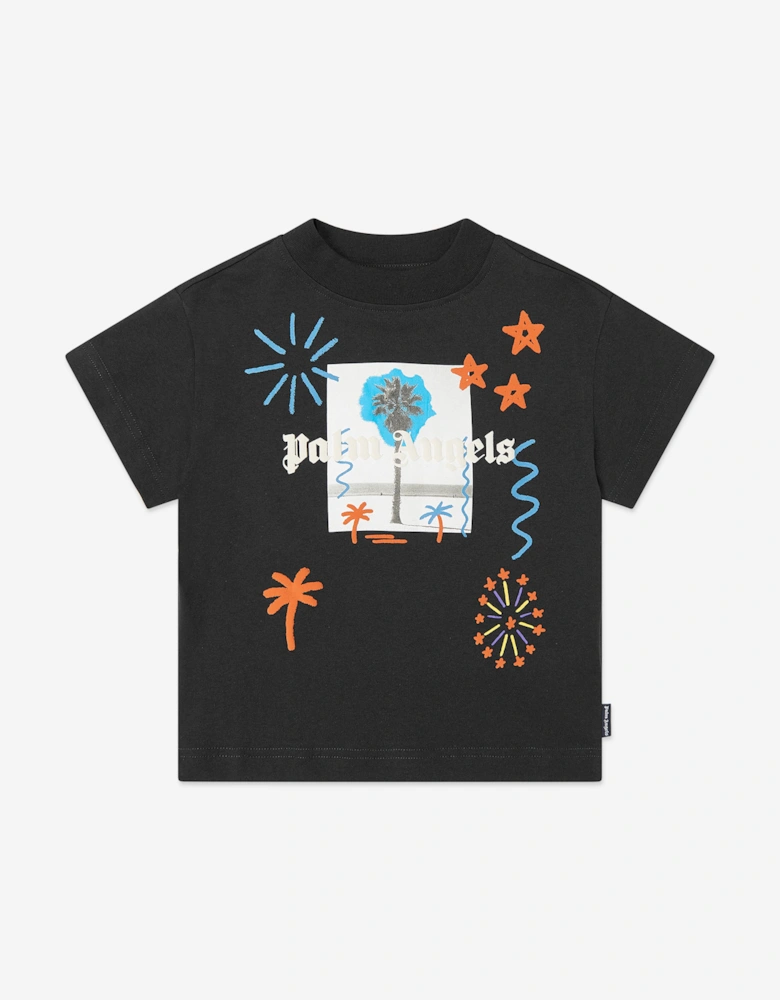 Palm Angels Kids Palm Drawing Jersey T-Shirt in Black