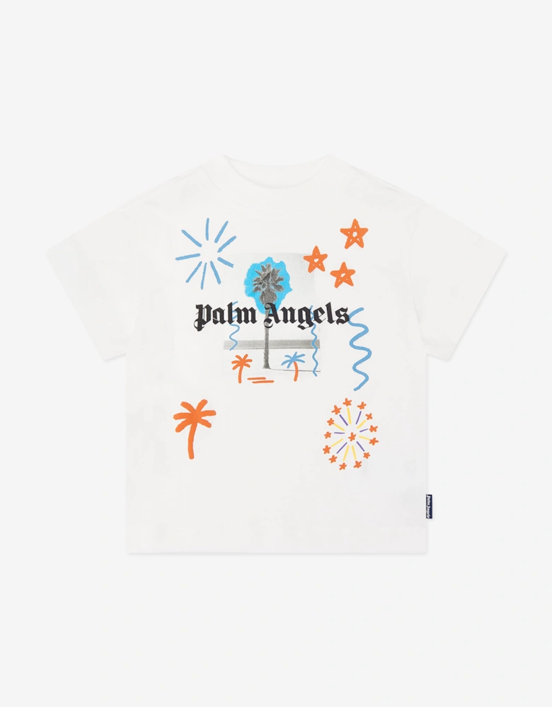 Palm Angels Kids Palm Drawing Jersey T-Shirt in Ivory