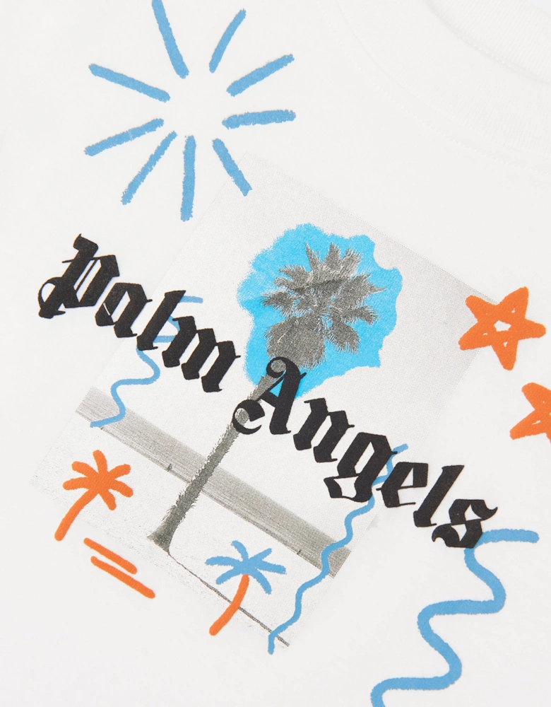 Palm Angels Kids Palm Drawing Jersey T-Shirt in Ivory