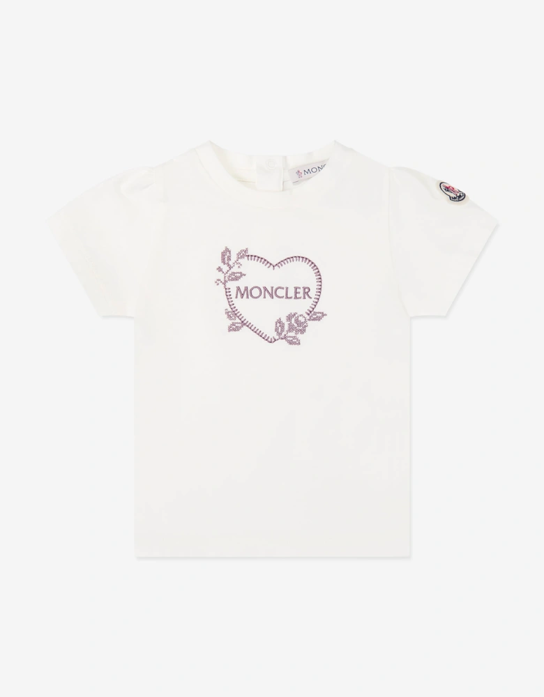 Moncler Enfant Baby Girls Heart Logo T-Shirt in Ivory