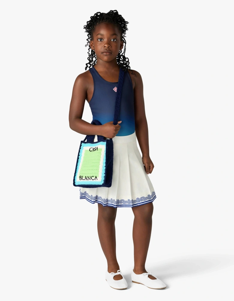 Casablanca Girls Printed Cotton Pleated Skirt in White