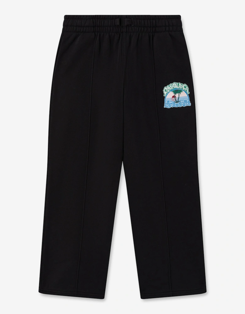 Casablanca Kids Loopback Palm Tree Print Joggers in Black
