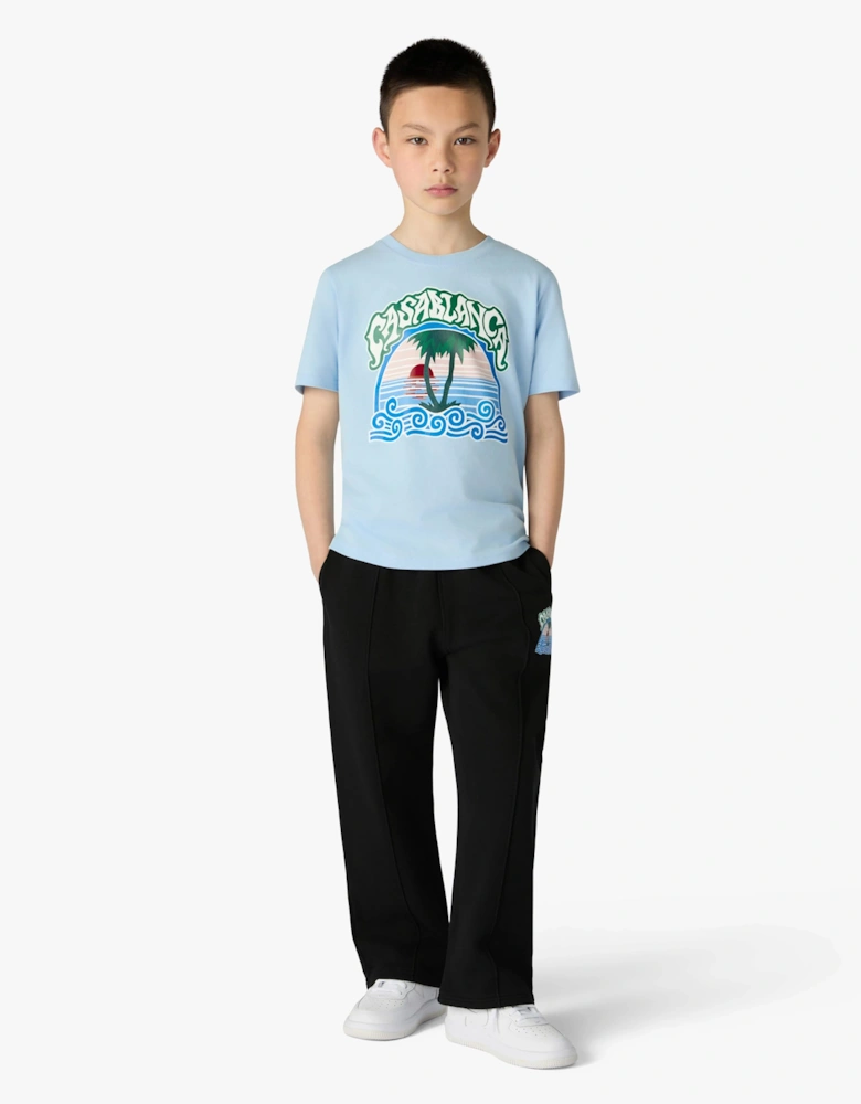 Casablanca Kids Loopback Palm Tree Print Joggers in Black