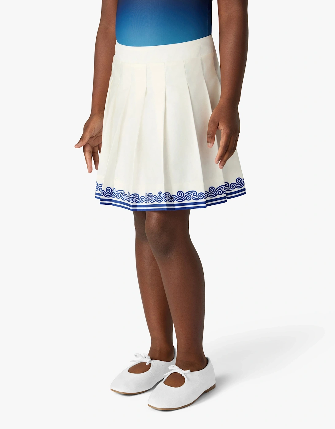 Casablanca Girls Printed Cotton Pleated Skirt in White