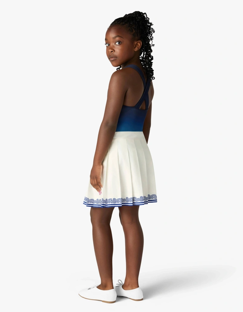 Casablanca Girls Printed Cotton Pleated Skirt in White