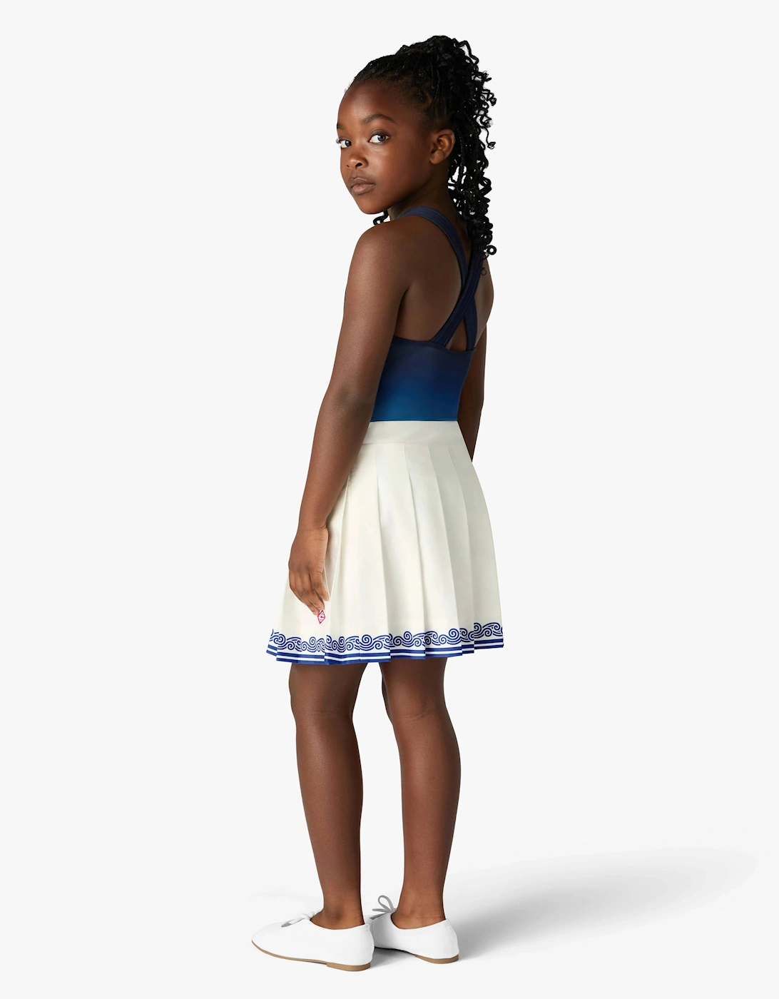 Casablanca Girls Printed Cotton Pleated Skirt in White