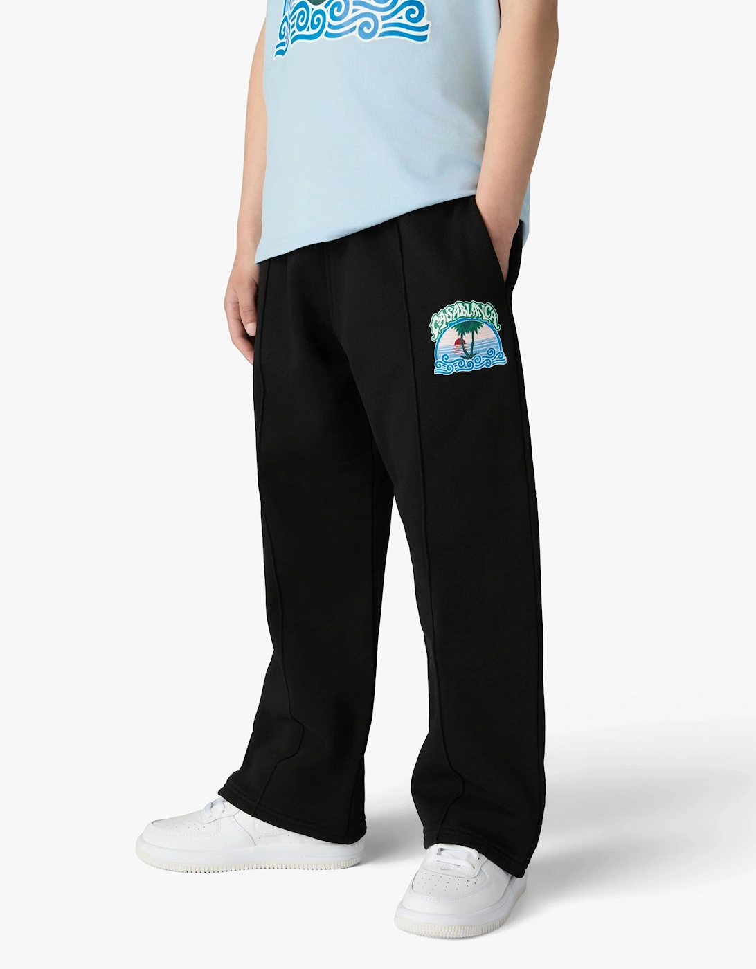 Casablanca Kids Loopback Palm Tree Print Joggers in Black