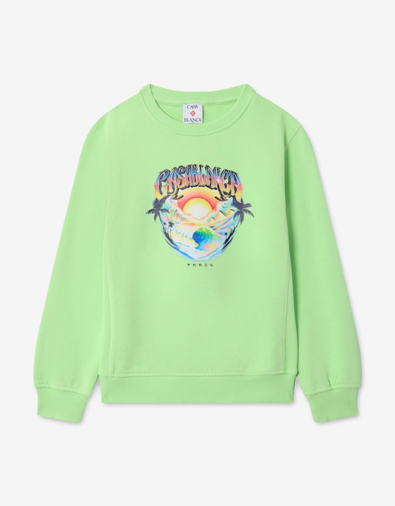 Casablanca Kids Casa Airspray Print Sweatshirt in Green