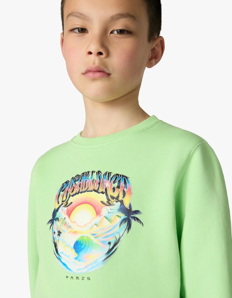 Casablanca Kids Casa Airspray Print Sweatshirt in Green