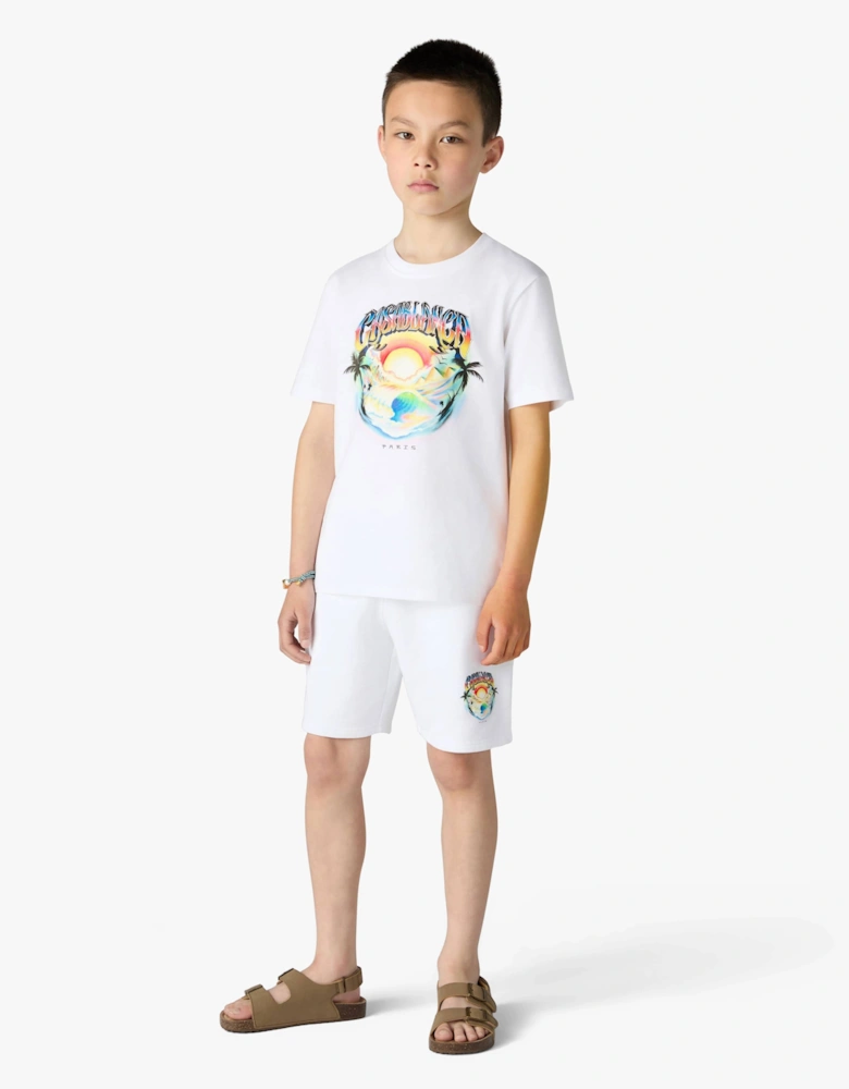 Casablanca Kids Casa Airspray Print Sweatshorts in White
