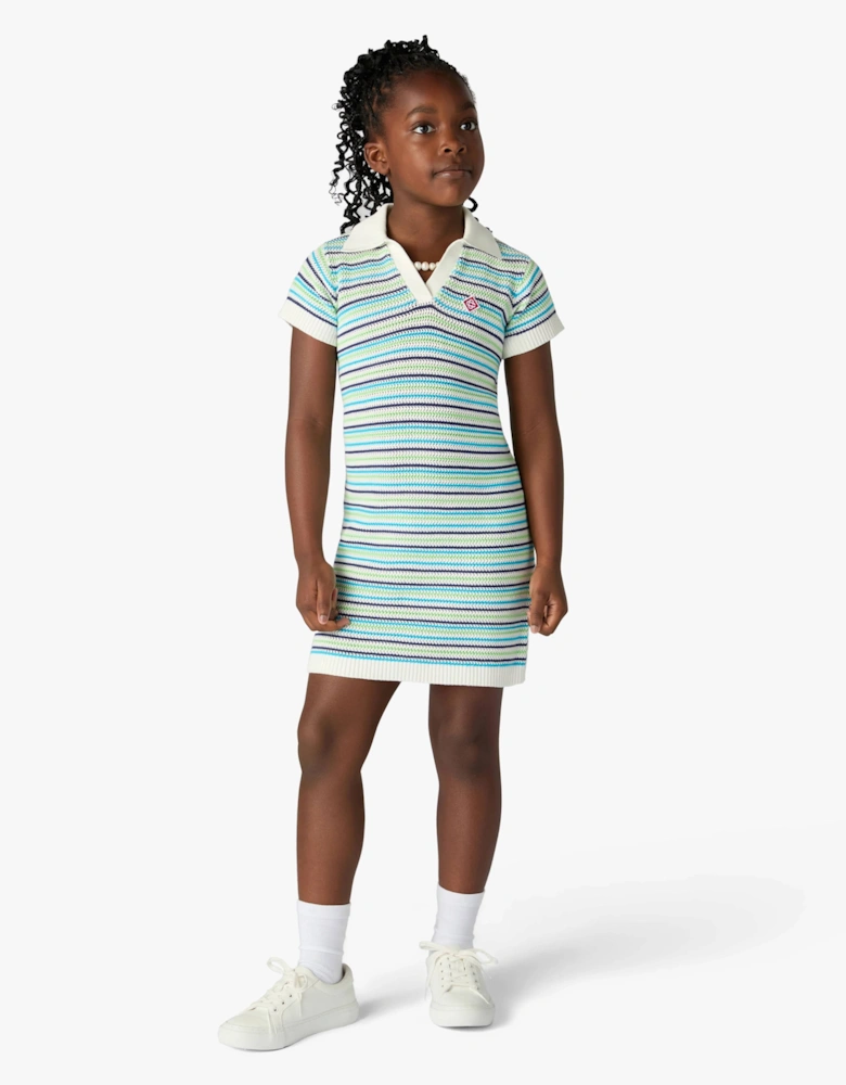 Casablanca Girls Striped Polo Dress in Blue