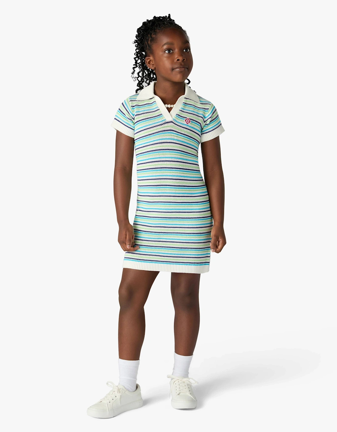 Casablanca Girls Striped Polo Dress in Blue