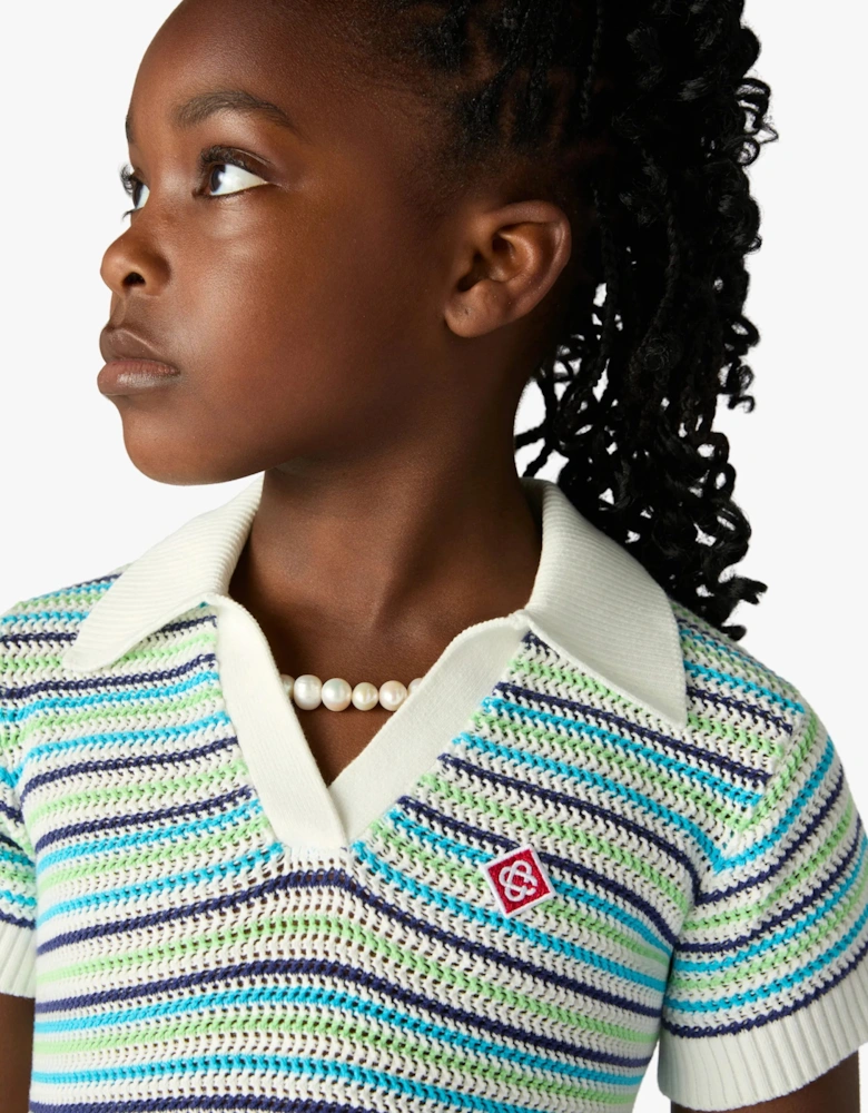 Casablanca Girls Striped Polo Dress in Blue
