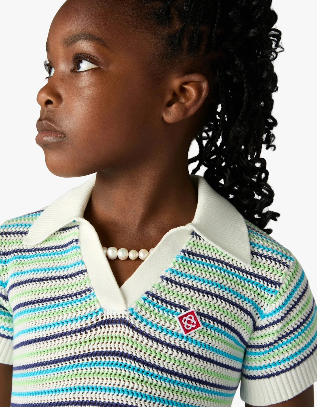 Casablanca Girls Striped Polo Dress in Blue