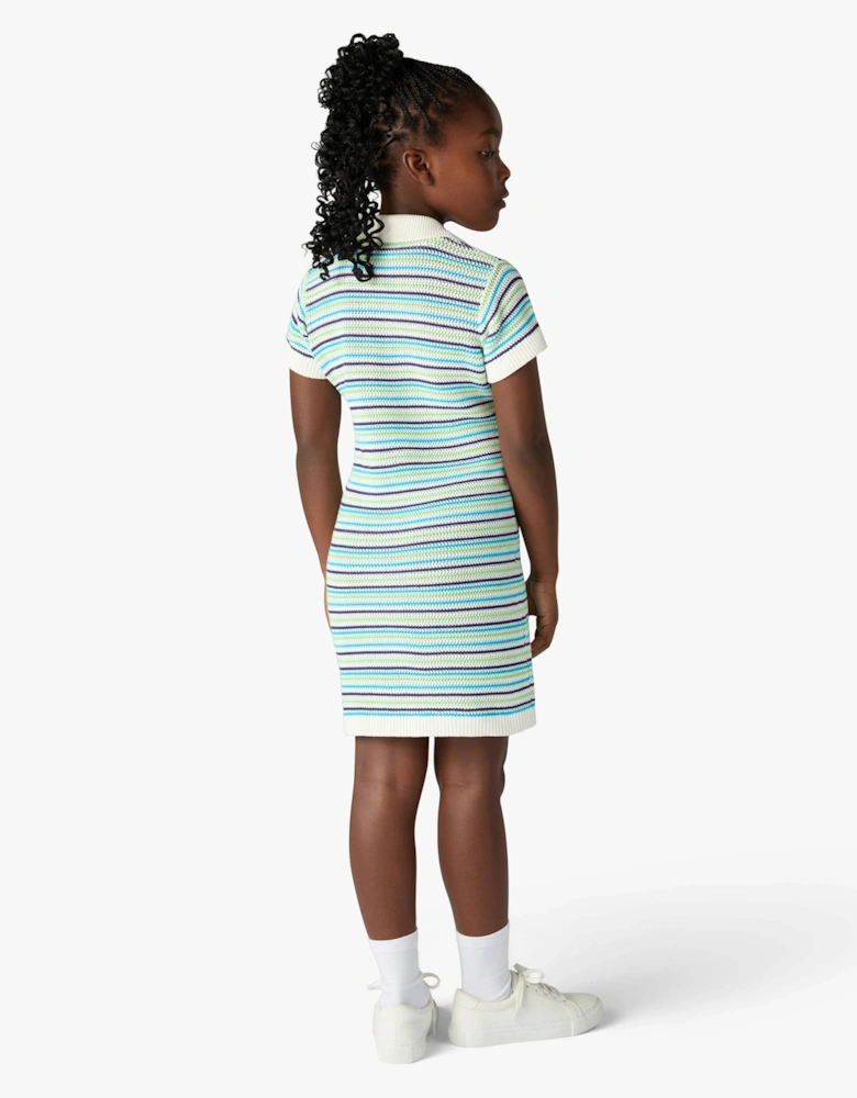 Casablanca Girls Striped Polo Dress in Blue