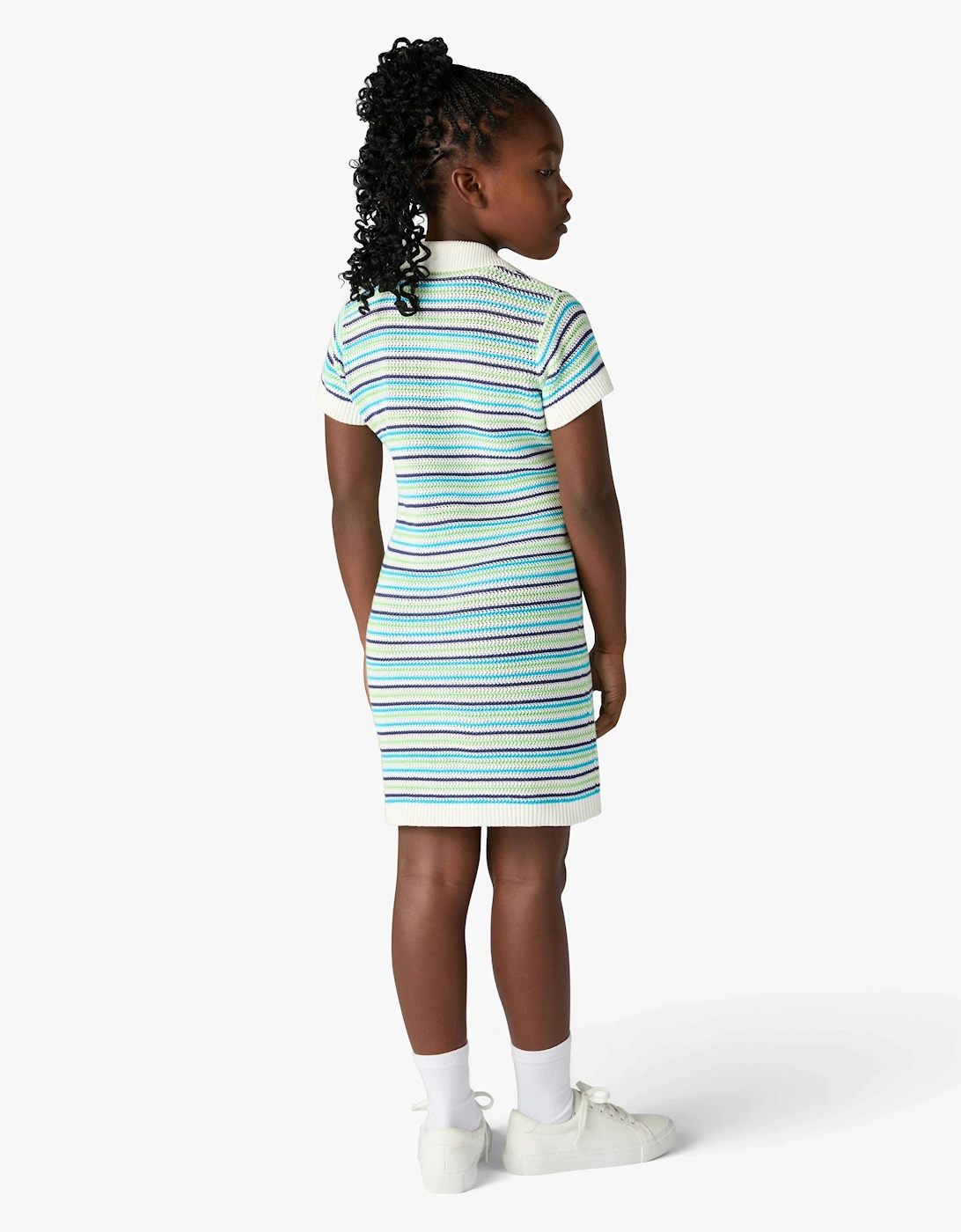 Casablanca Girls Striped Polo Dress in Blue
