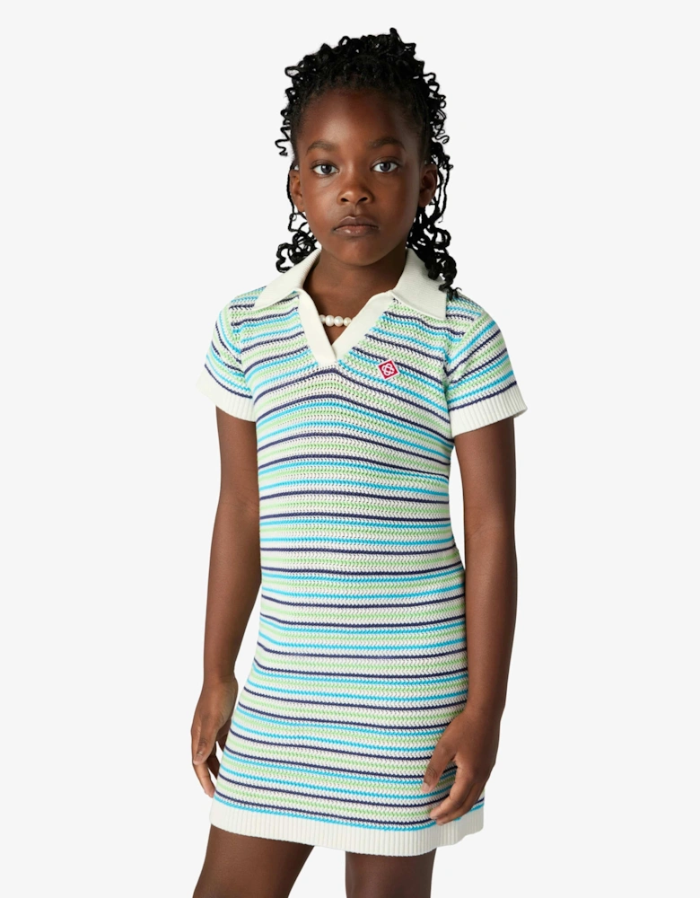 Casablanca Girls Striped Polo Dress in Blue