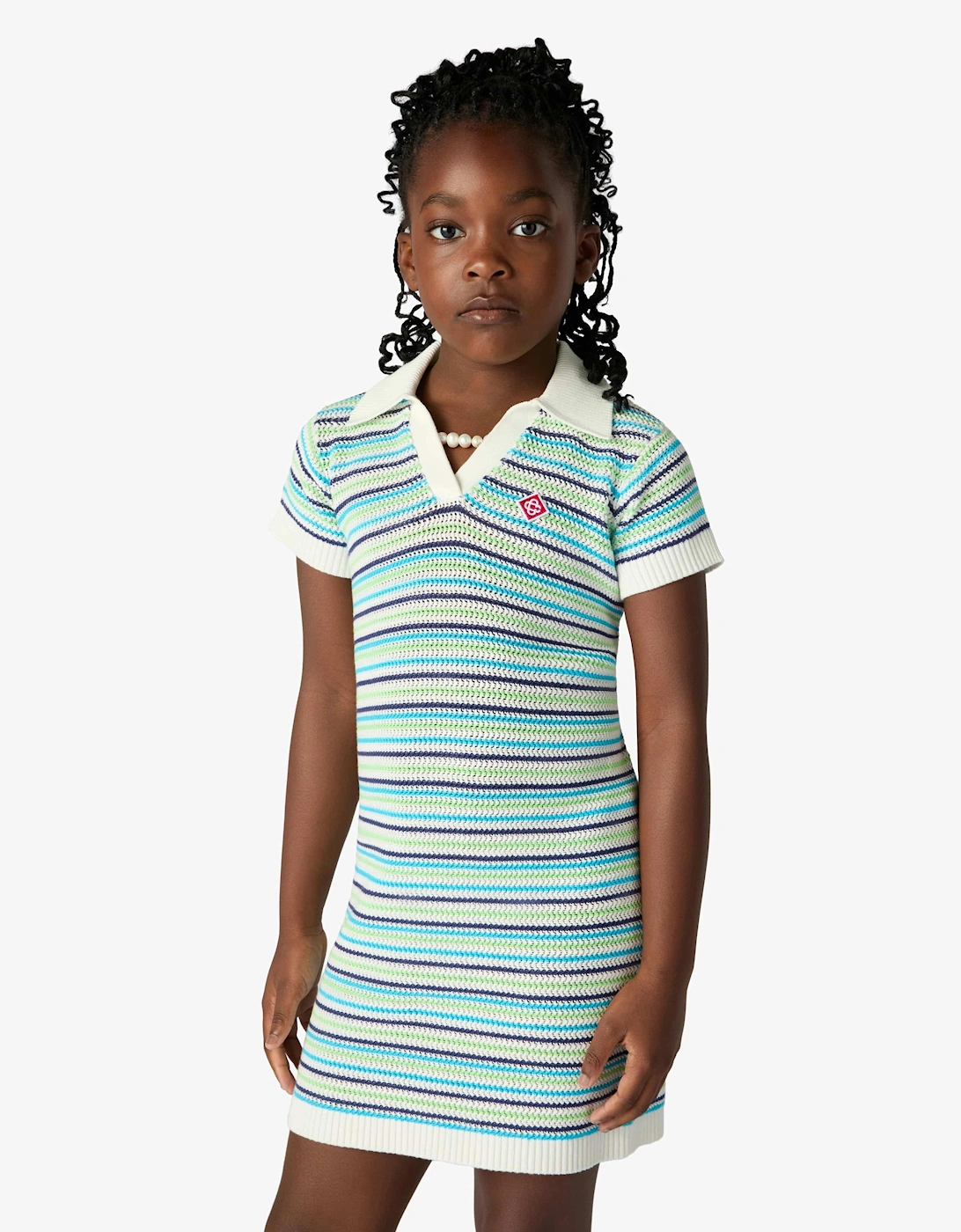 Casablanca Girls Striped Polo Dress in Blue
