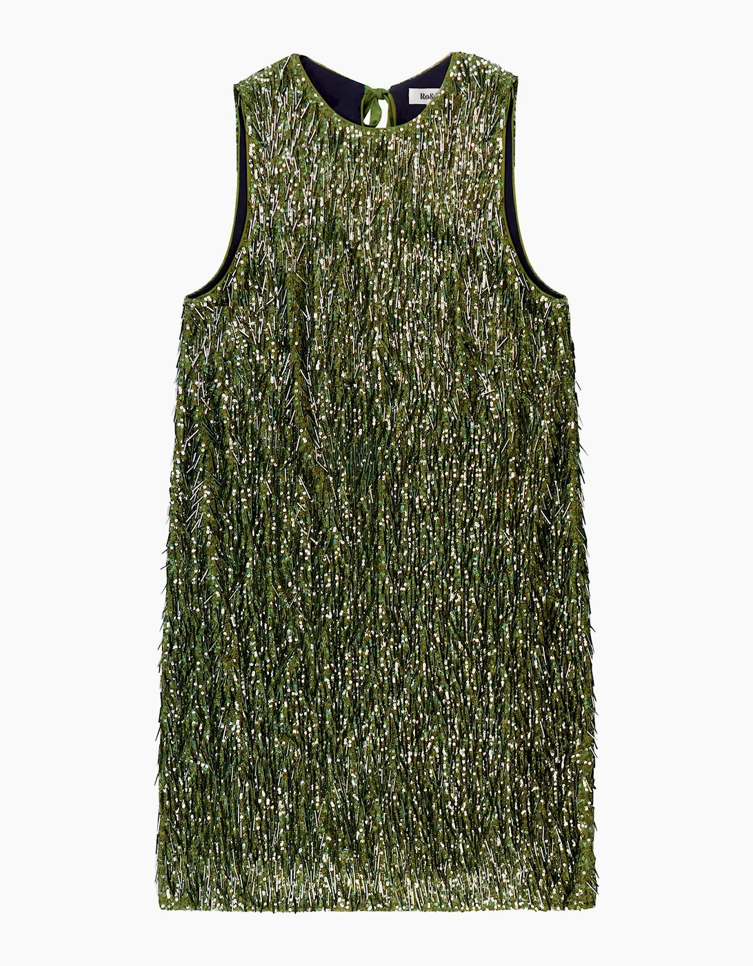 Nina Olive-Green Sequinned Bead-Embellished Shift Dress