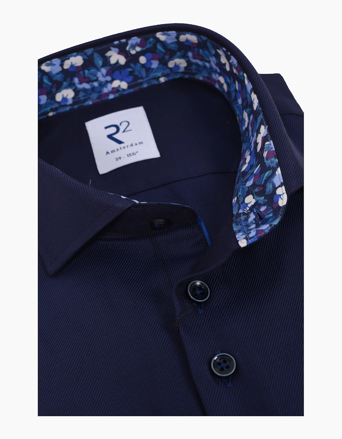 R2 CUT AWAY COLLAR LONG SLEEVED SHIRT NAVY