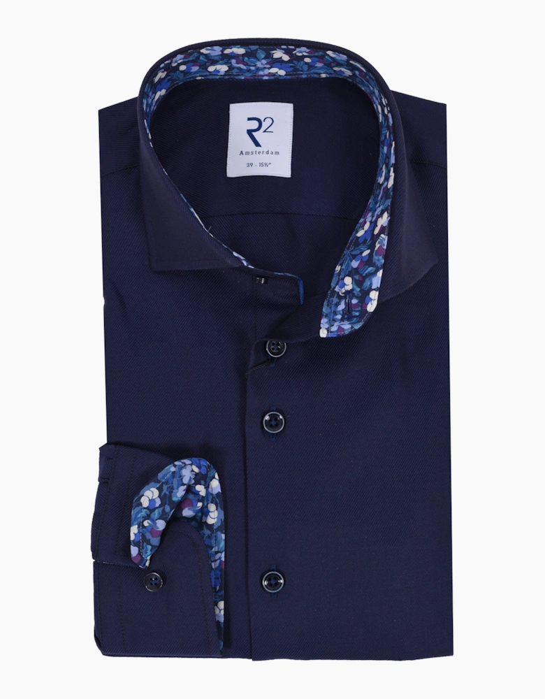 R2 CUT AWAY COLLAR LONG SLEEVED SHIRT NAVY