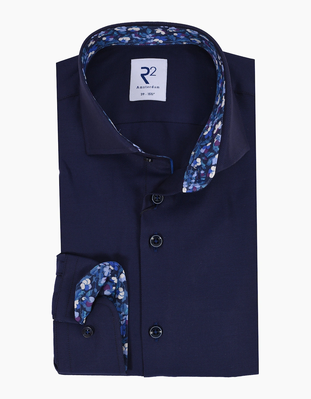 R2 CUT AWAY COLLAR LONG SLEEVED SHIRT NAVY