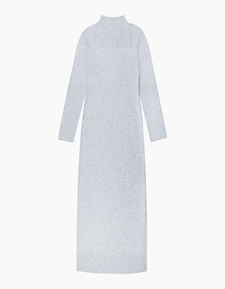Grey Rib Knit High Neck Dress