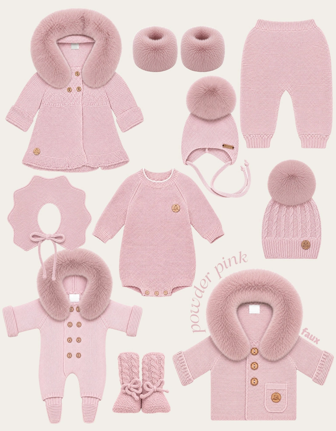 Powder Pink Knit Faux Fur Trim Cardigan