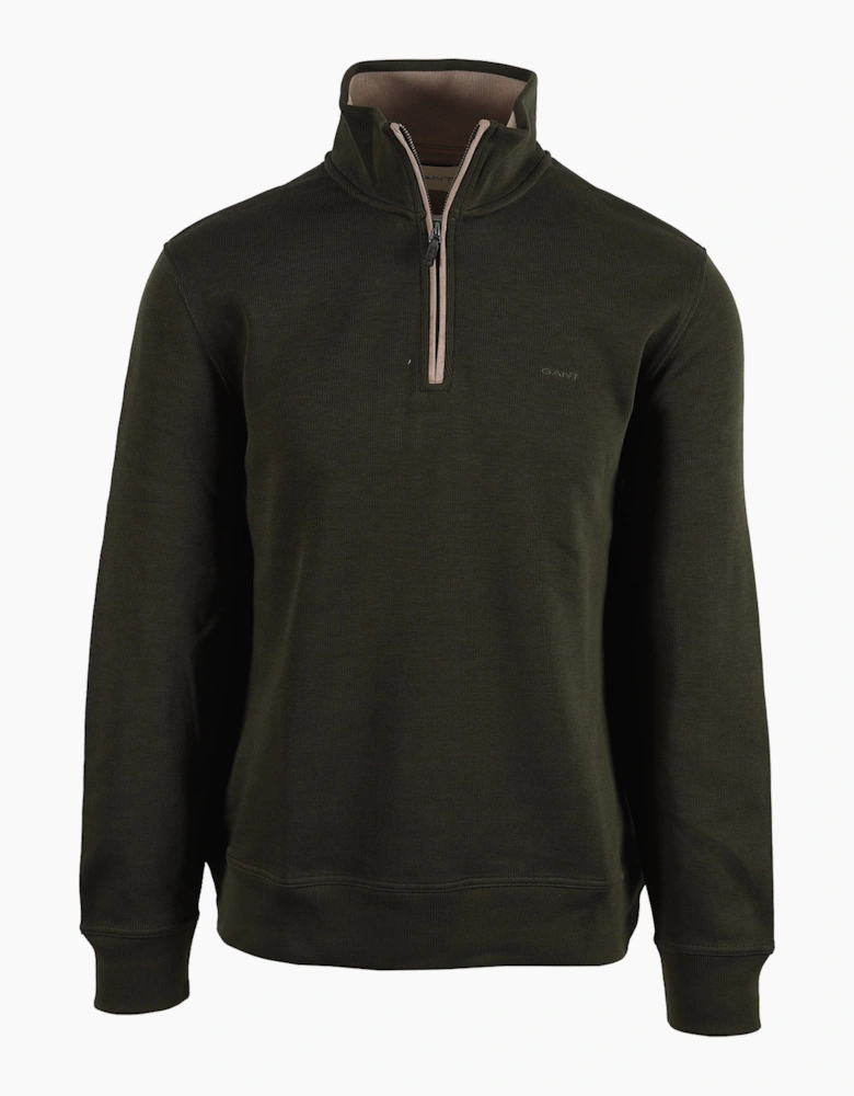 GANT SACKER RIB HALF ZIP DARK MOSS GREEN